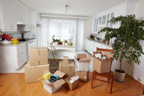 Boxes and wrapping materials used for flat moves in Brixton